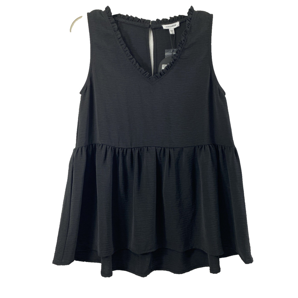 Mittoshop Babydoll Top Womens Small Black V Neck Sleeveless Hi Low Blouse Goth